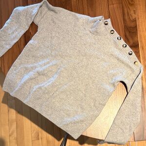 Sezane Gray Cashmere Jumper Sweater with Button Detail